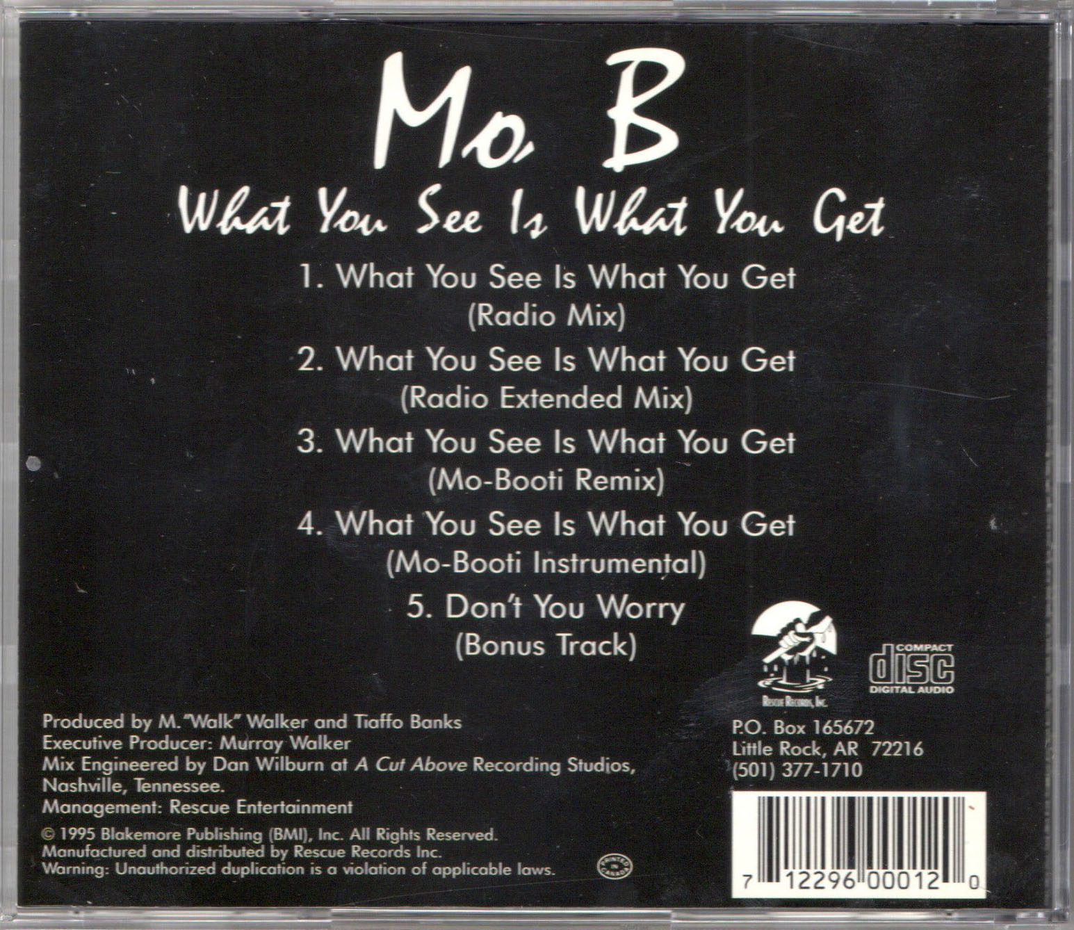 What You See Is What You Get By Mo B (CD Single 1995 Rescue Records) In ...